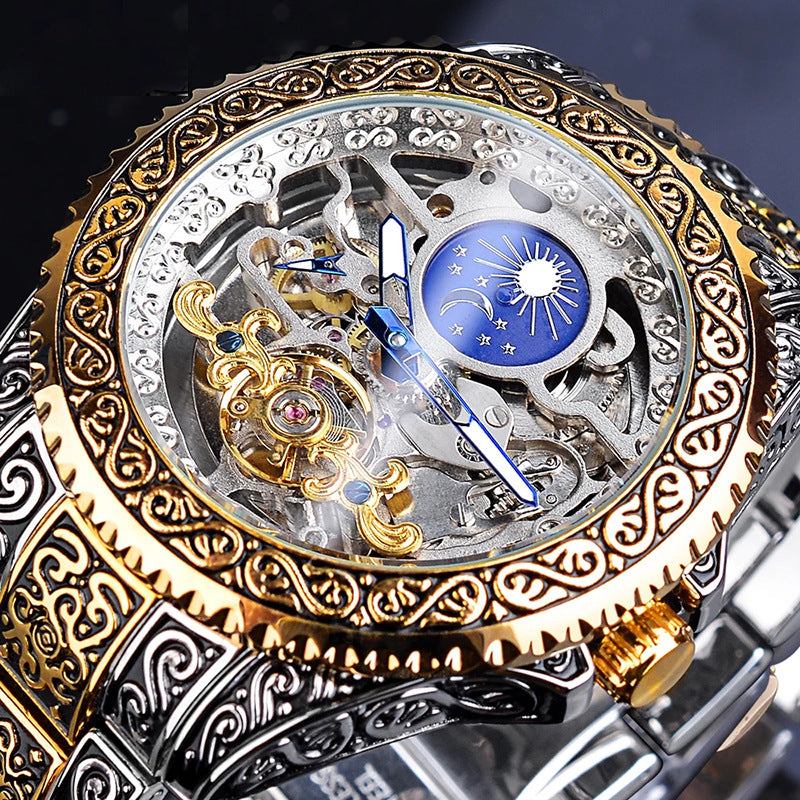 Forsining Skeleton Carved Tourbillon Mechanical Watches Luxury Men&